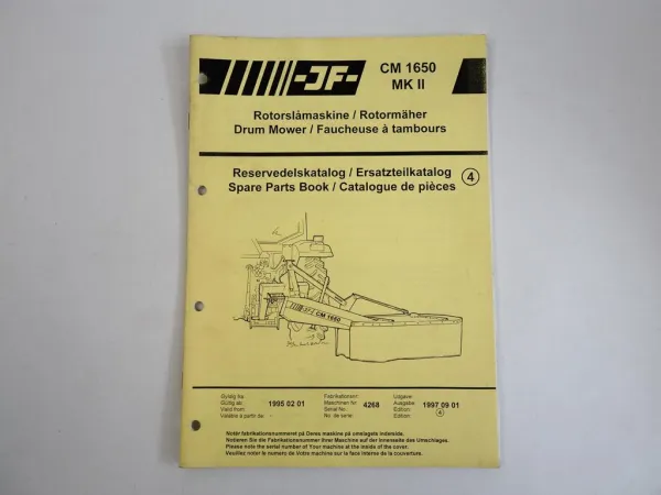 JF CM1650 MKII Rotormäher Ersatzteilkatalog Spare Parts Book 1997