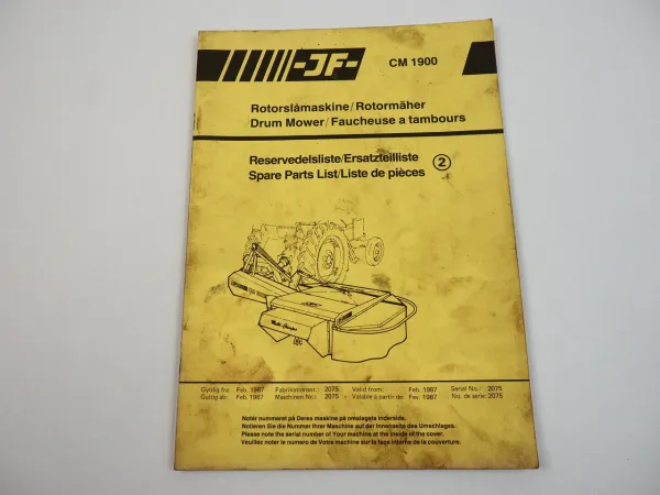 JF CM1900 Rotormäher Drum Mower Ersatzteilliste Spare Parts List 1987