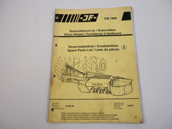 JF CM1900 Rotormäher Drum Mower Ersatzteilliste Spare Parts List 1994