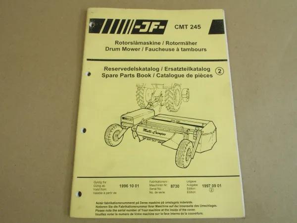JF CMT 245 Rotormäher Ersatzteilliste Parts List Reservedelskatallog ab 1996