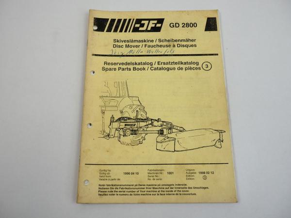 JF GD2800 Scheibenmäher Ersatzteilkatalog Spare Parts Book 1998