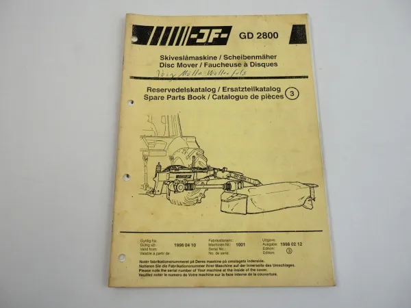 JF GD2800 Scheibenmäher Ersatzteilkatalog Spare Parts Book 1998