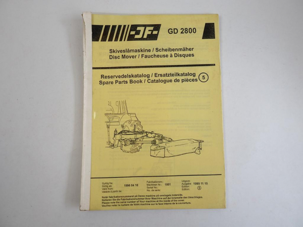 JF GD2800 Scheibenmäher Ersatzteilkatalog Spare Parts Book 1999