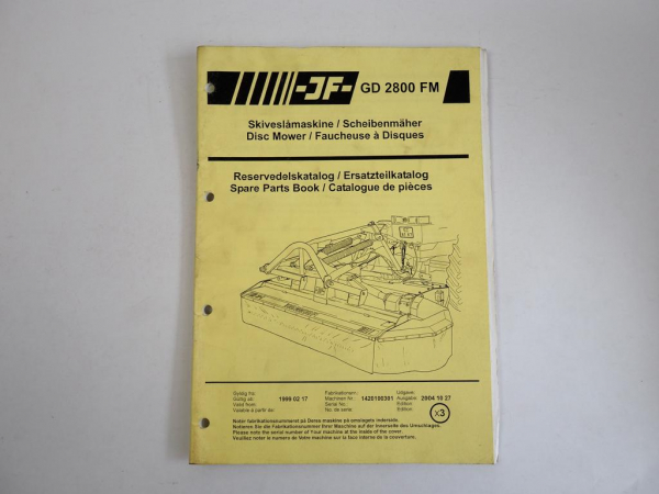 JF GD2800FM Scheibenmäher Ersatzteilkatalog Spare Parts Book 2004