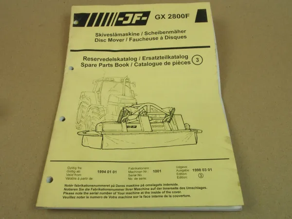 JF GX 2800F Scheibenmäher Ersatzteilkatalog Spare Parts Book