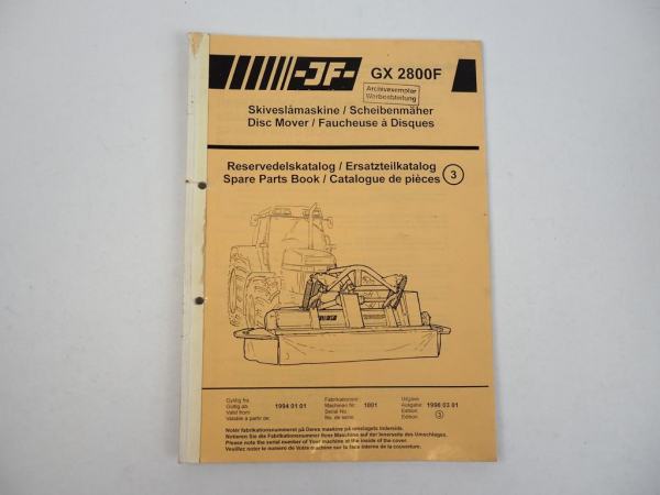 JF GX2800F Scheibenrmäher Ersatzteilkatalog Spare Parts Book 1994
