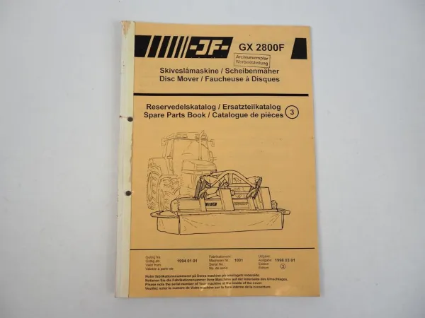 JF GX2800F Scheibenrmäher Ersatzteilkatalog Spare Parts Book 1994