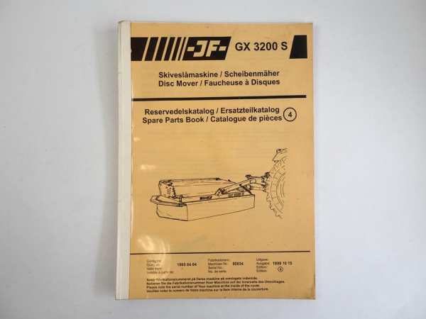 JF GX3200S Scheibenmäher Ersatzteilkatalog Spare Parts Book 1999