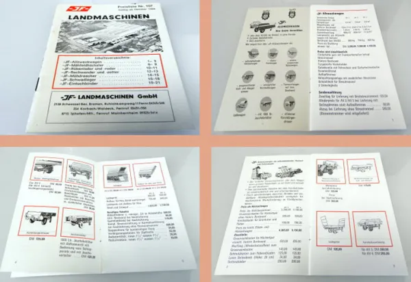 JF Landmaschinen Häcksler Lader Wender Mähdrescher ... Preisliste 107 ab 1964