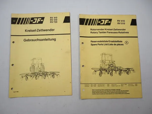 JF RV 410 510 720 Kreisel Zettwender Betriebsanleitung Ersatzteilliste 1985/86