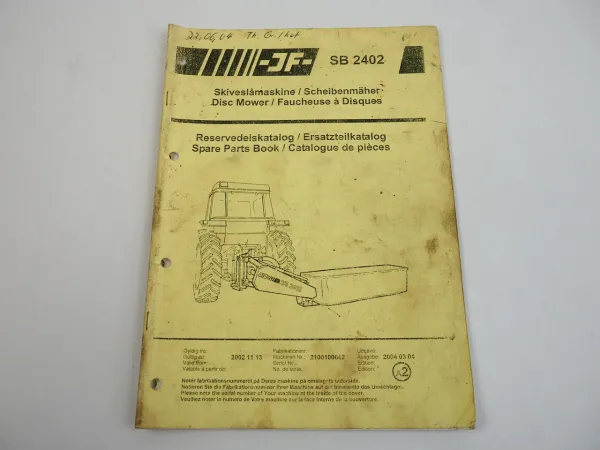 JF SB2402 Scheibenmäher Disc Mower Ersatzteilkatalog Spare Parts Book 2004