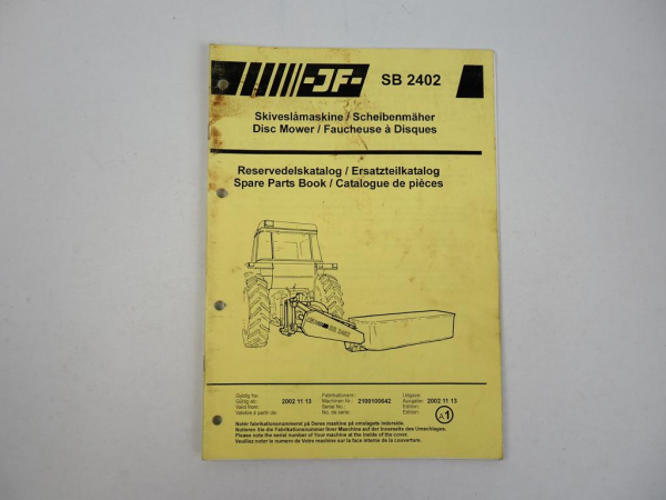 JF SB2402 Scheibenmäher Ersatzteilkatalog Spare Parts Book 2002