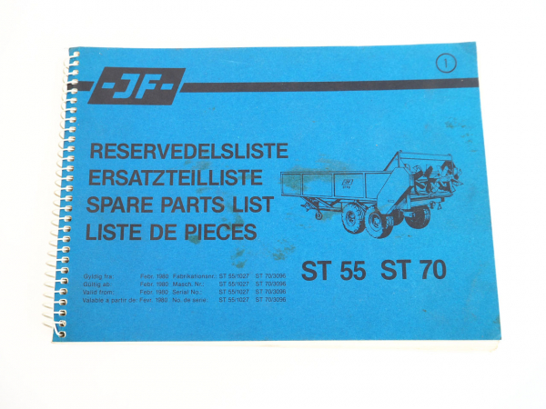 JF ST 55 70 Miststreuer Anhänger Ersatzteilliste Spare Parts List 1980