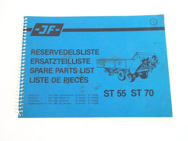 JF ST 55 70 Miststreuer Anhänger Ersatzteilliste Spare Parts List 1980