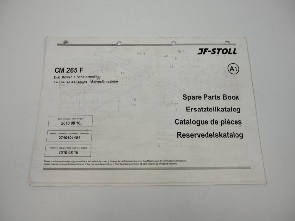 JF Stoll CM 265 F Scheibenmäher Disc Mower Ersatzteilliste Parts List 2010