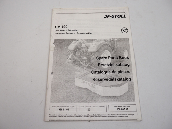 JF Stoll CM190 Rotormäher Ersatzteilliste Spare Parts List 1998
