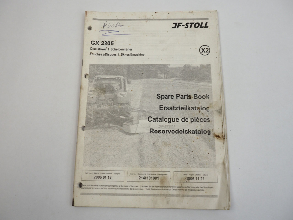 JF Stoll GX2805 Scheibenmäher Disc Mower Ersatzteilliste Spare Parts List 2006