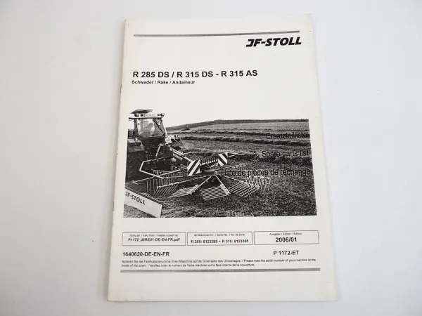 JF Stoll R 285 315 DS AS Schwader Ersatzteilliste Spare Parts List 2006