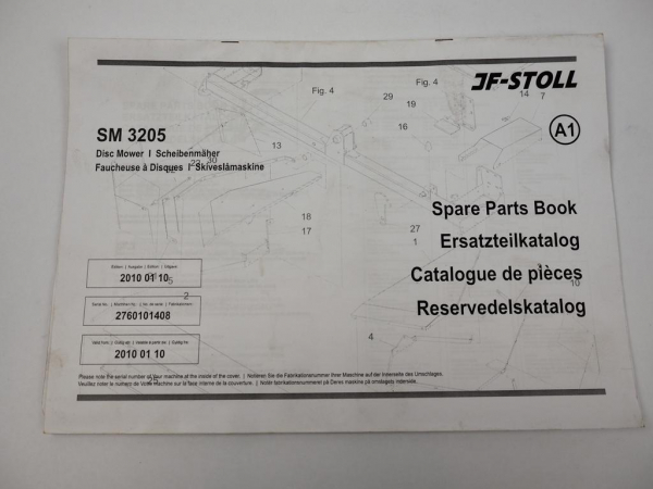 JF Stoll SM 3205 Scheibenmäher Disc Mower Ersatzteilliste Parts List 2010