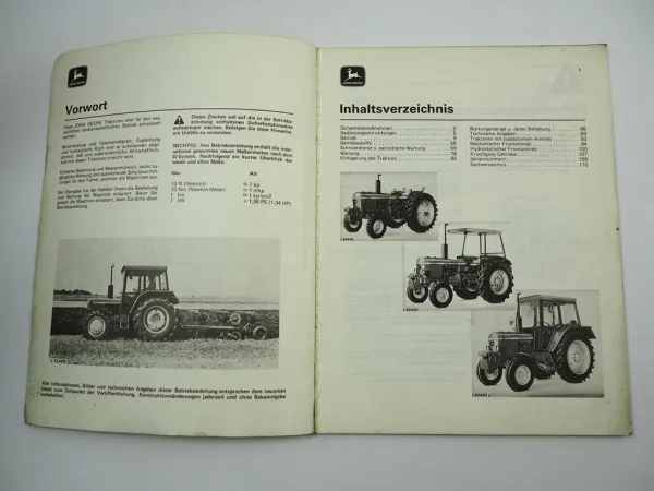 John Deere 1830 2030 2130 Traktor mit 68PS und 75PS Betriebsanleitung Bedienung