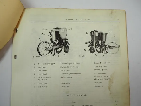 John Deere 24BE Einzelkorn Sägerät Planter Unit Ersatzteilliste Parts List 1966