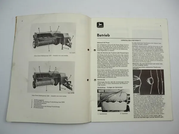 John Deere 332 336 Hochdruck Sammelpresse Betriebsanleitung Bedienungsanleitung