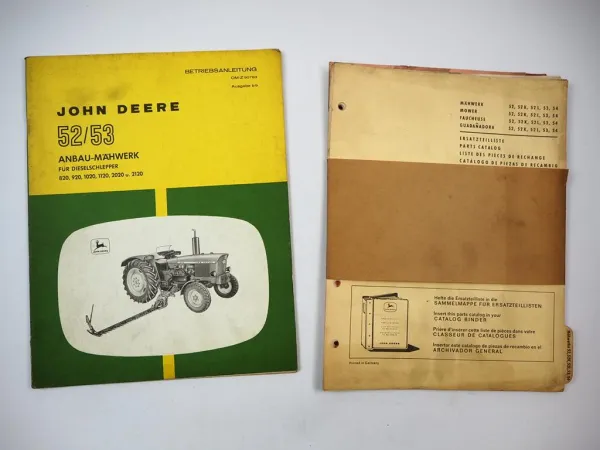 John Deere 52 53 Anbau Mähwerk für Schlepper Betriebsanleitung Ersatzteilliste
