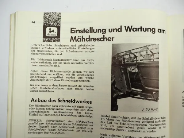 John Deere 950 960 970 Mähdrescher Betriebsanleitung Bedienungsanleitung