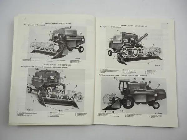 John Deere 965 965-H 975 985 Mähdrescher Betriebsanleitung Bedienungsanleitung