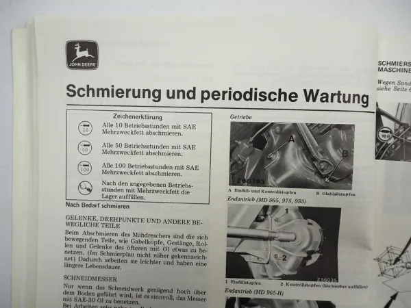 John Deere 965 965-H 975 985 Mähdrescher Betriebsanleitung Bedienungsanleitung