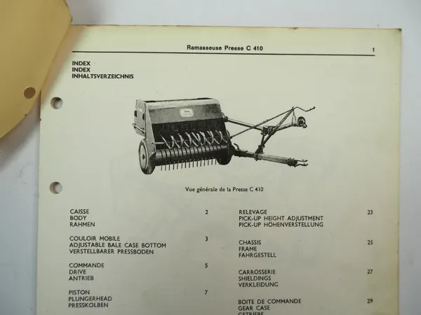 John Deere C410 Sammelpresse Ramasseuse Presse Ersatzteilliste 1966