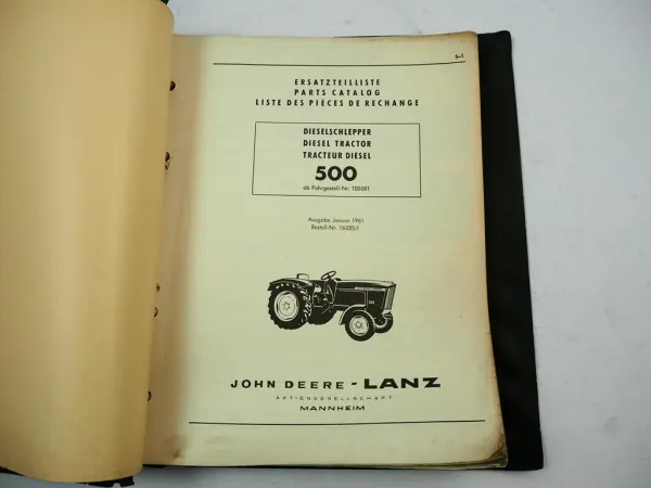 John Deere Lanz 500 Schlepper Ersatzteilliste Ersatzteilkatalog 1961
