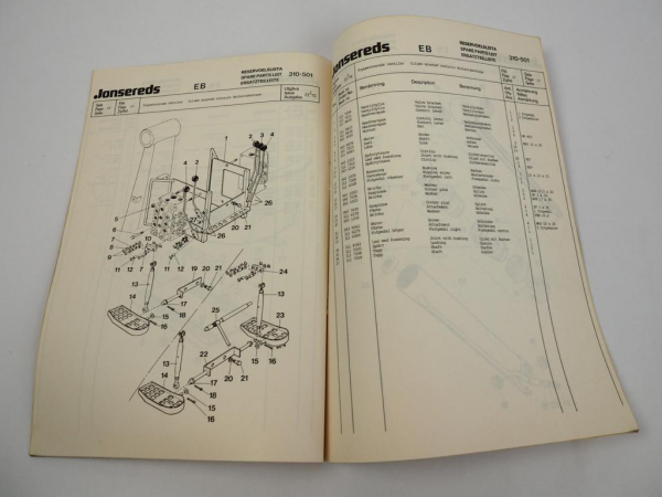 Jonsereds EB 310-501 S E T NAS Ladekran Ersatzteilliste Parts Book 1977/78