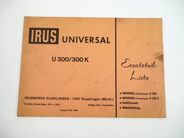 JRUS Universal U300 Einachsschlepper Ersatzteilliste Teilekatalog 1966