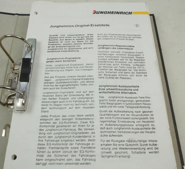 Jungheinrich ET M/V 13,5 / 16 Stapler Ersatzteilliste Ersatzteilkatalog 1987-994