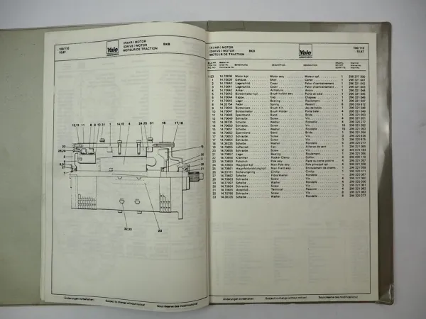 Jungheinrich Yale EFG-V 2.5 3.0 ERP 050 060 ALE Gabelstapler Ersatzteilliste