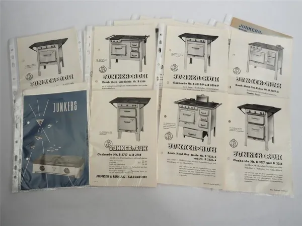 Junkers Ruh AG Karlsruhe Küchenherd Gas Kohle 16x Prospekt Preisliste 1950er J.