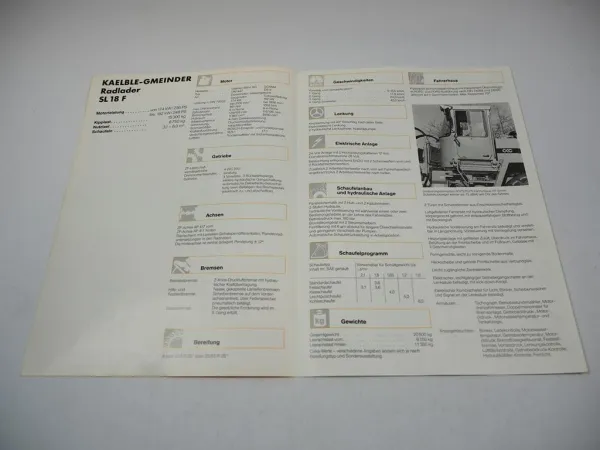 Kaelbele SL 18 F Radlader Prospekt Technische Daten 03/1992