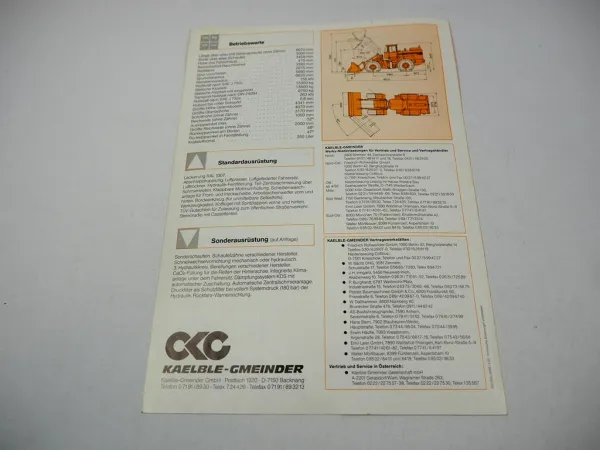 Kaelbele SL 18 F Radlader Prospekt Technische Daten 03/1992