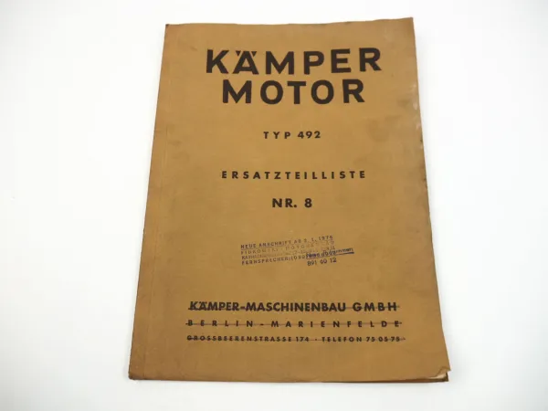 Kämper 492 Dieselmotor Ersatzteilliste Nr.8