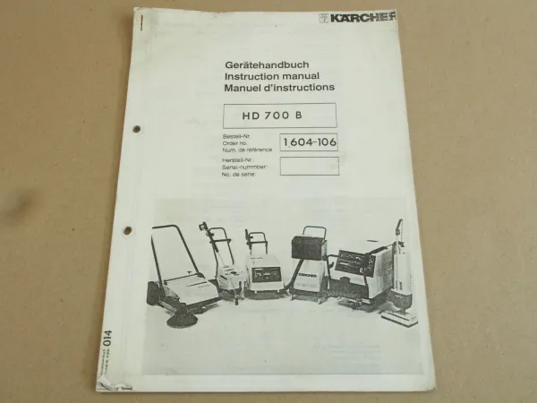 Kärcher HD700B Betriebsanleitung und Ersatzteilliste + Bedienungsanleitung Motor