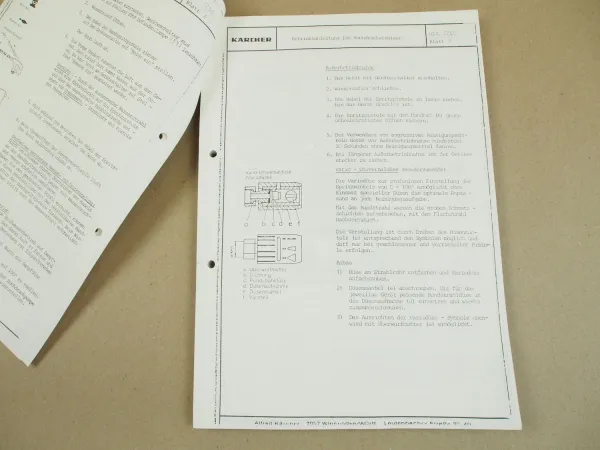 Kärcher HDS1250 Ersatzteiliste und Bedienungsanleitung 1986 Parts List Instructi