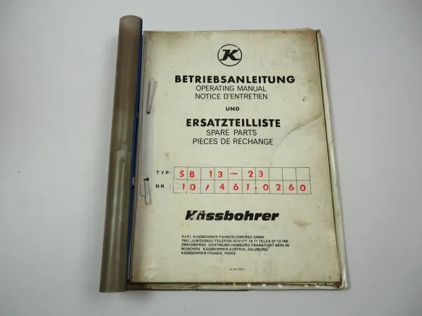 Kässbohrer SB13 Brückensattelanhänger Betriebsanleitung Ersatzteilliste ca. 1977