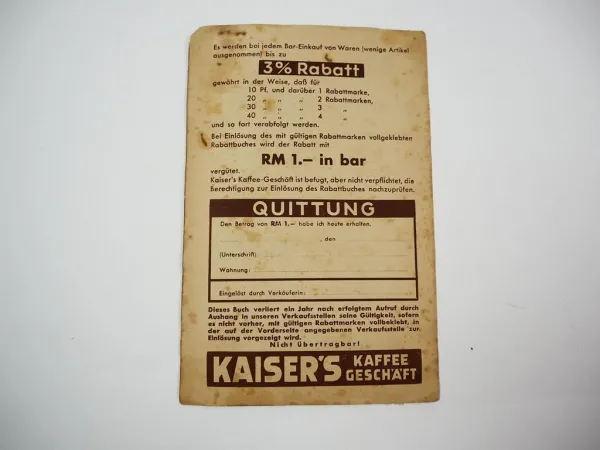 Kaisers Kaffee Geschäft Rabattmarkenbuch 1941 Kaiser’s Tengelmann