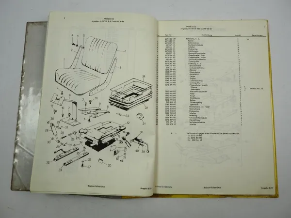 Kamm Kabine für MF Baumaschinen Ersatzteilliste Ersatzteilkatalog 1970/80er Jahre