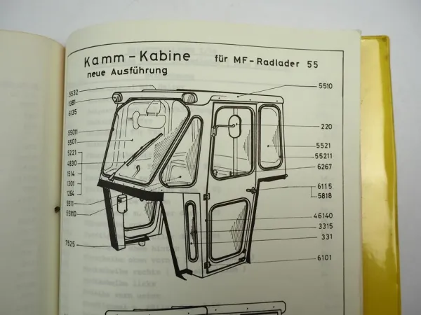 Kamm Kabine für MF Baumaschinen Ersatzteilliste Ersatzteilkatalog 1970/80er Jahre