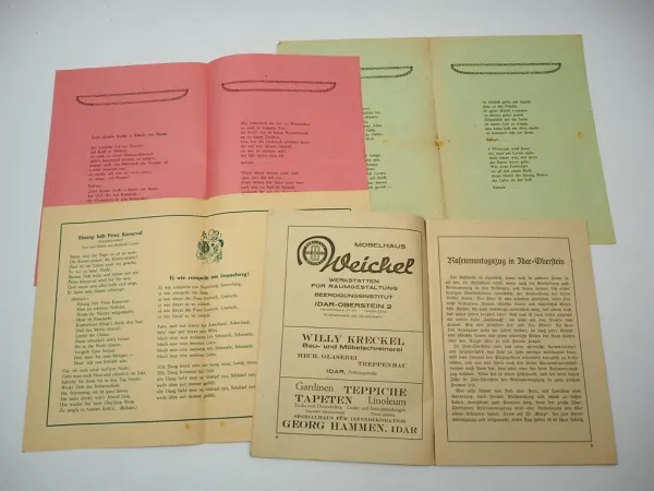 Karneval Rosenmontag Fassenacht Idar Oberstein 1949/54 Broschüre Flyer Liedtexte