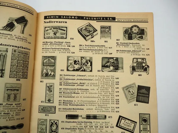 Katalog Alwin Salomo Pulsnitz Kurzwaren Gummibandweberei Haushaltswaren 1938