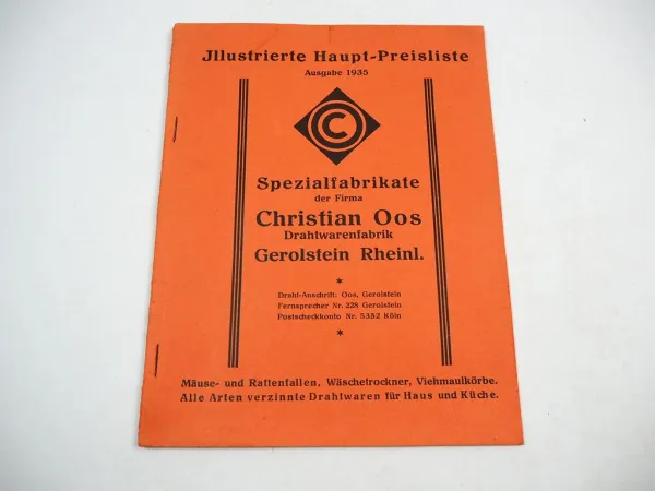 Katalog Drahtwaren 1935 Christian Oos Gerolstein ... Haushaltsartikel Mäusefalle