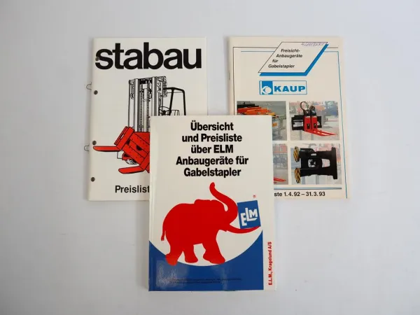 Kaup Stabau ELM Anbaugeräte für Gabelstapler Übersicht und Preislisten 1992/93
